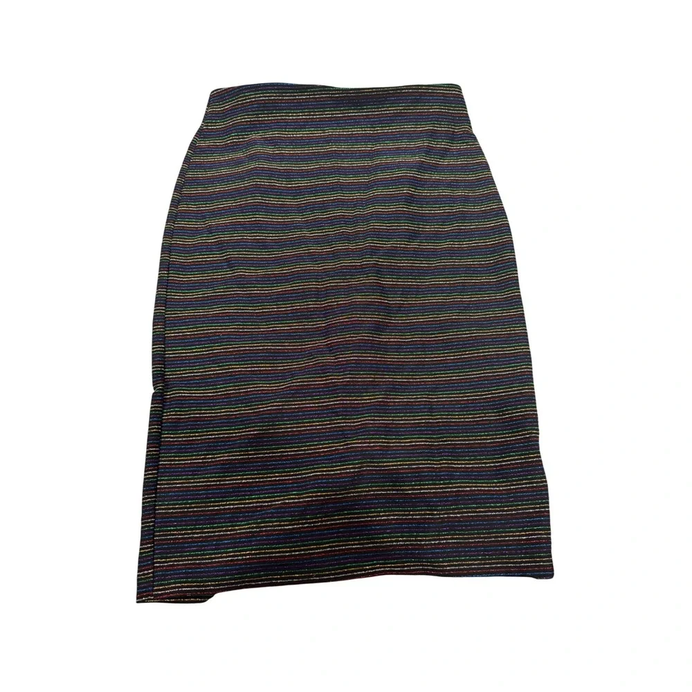 ECI New York Womens Midi Skirt Size M Black Metallic‎ Striped Elastic Waist